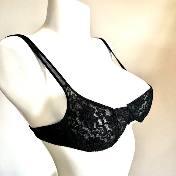 Vintage 80's Christian Dior Lace Bra with Dior Logo Monogram In Black 36B NWT - Picture 5 of 14